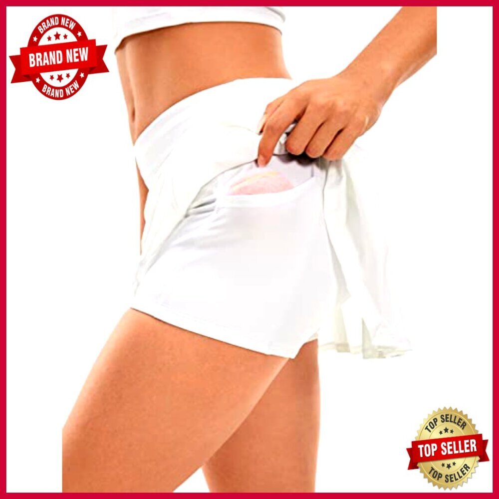 Quick Dry Pleated Tennis Skort with Pockets, Mid Waist Athletic Skirt - Picture 5 of 7